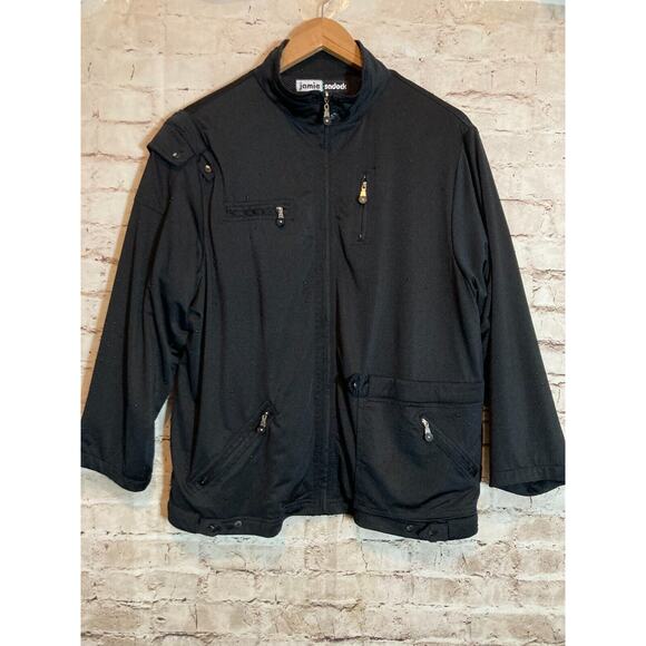 Jamie Sadock Jacket Womens Large Black Full Front Zip Asymmetric Pockets Beaded - Picture 1 of 14